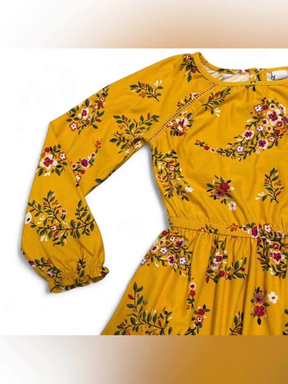 Girls' Old Navy Floral Long-Sleeve Dress - Mustard Yellow